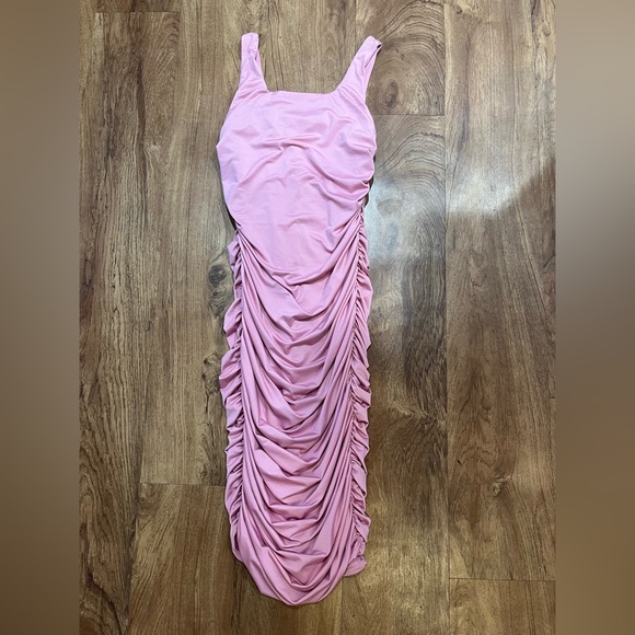 Anthropologie Dresses & Skirts - 3/$15 New Sweetheart Neckline Pink Lined Sleeveless Ruched Stretchy Dress Medium